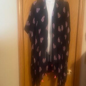 Cato Black and Pink Heart Patterned Kimono